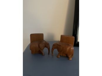 Carved Elephant Bookends
