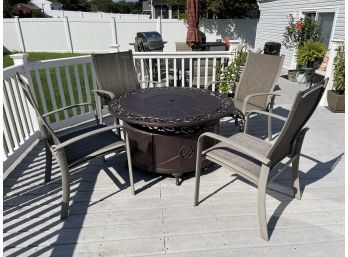Round Fire Pit With Fire Glass Center, Includes 4 Chairs