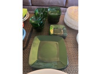 Vintage Green Glass Set Service For 7 With Extras