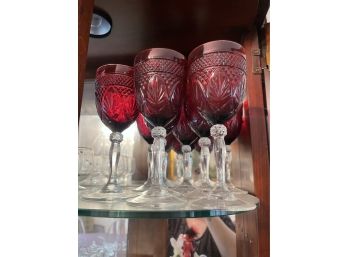 8 Ruby Red Wine Glasses