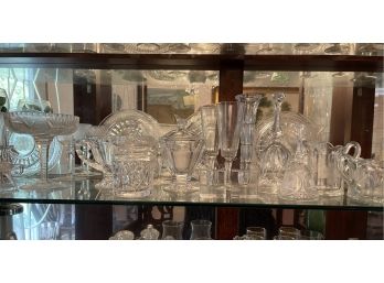 1 Shelf Glassware, 4 Dessert Plates 60s- Crystal - Plates, Bells, Wine Glasses
