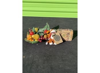 Boyds Bears & Friends Fox, Suitcase. Fruit Candle Cover