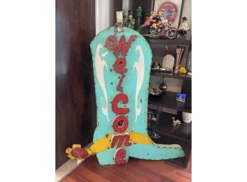 Oversized Store Advertisement Welcome Sign Metal Cowboy Boot