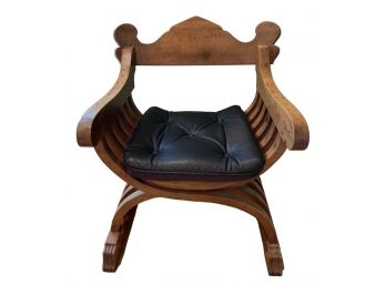 20th Century Savronarola Chair In Solid Oak With Leather Seating