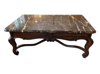 Vintage Carved Wood With Marble Top Coffee Table