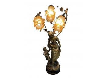 Antique Bronze Art Nouveau French Lamp