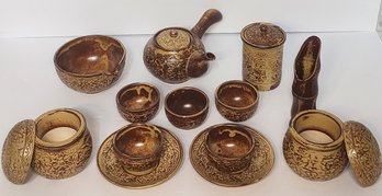 Beautiful Japanese(?) Clay Pottery Tea Set Unknown Maker