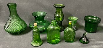 Assortment Of Vintage Green Glass
