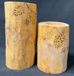 Rustic Wooden Pillar Candle Holders