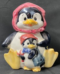 Ceramic Pearlized Penguins Candy/cookie Jar