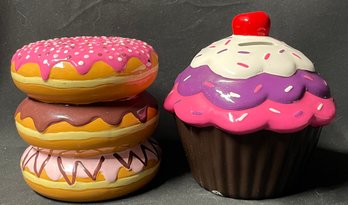 Ceramic Donut And Cupcake Coin Banks By F.A.B.