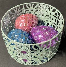 Metal Basket W/ Hand Made Glitter Easter Eggs