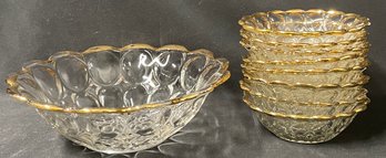 Vintage Jeanette Thumbprint Gold Accent Glass Bowls