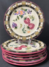 Vintage Oneida Strawberry Plaid Hand Painted Dinner Plates