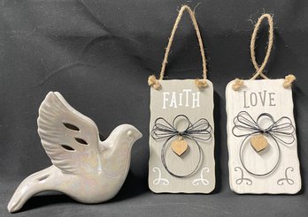 Love & Faith Wood Hanging Plaques W/ Porcelain Scented Dove