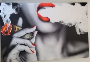 Woman Smoking Money Canvas Wall Art