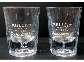 Pair Of Bulleit Frontier Whiskey Shot Glasses.