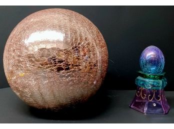 Bella Lux Mercury Glass Gazing Ball & PartyLite Glass Crackle Egg