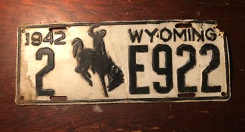 1942 Wyoming License Plate (repainted & Damaged)