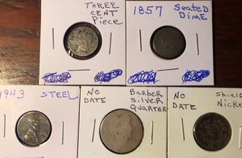 5 United States Old Coins (terrible Condition) Damaged