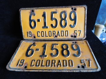 1957 Colorado Used License Plates Pair