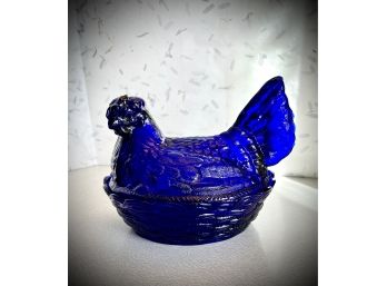 Vintage Cobalt Blue Nesting Hen Dish