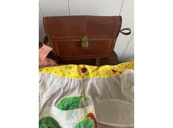 Vintage Leather Purse And 2 Vintage Aprons
