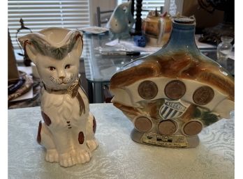 Vintage Jim Beam Decanter And Staffordshire Cat Pitcher
