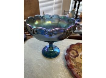 Vintage Carnival Glass Dish And Fancy Plate