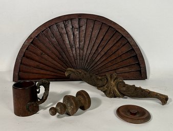 Hand Carved Fan Pediment, Interesting Cup With Horn Handle, Etc