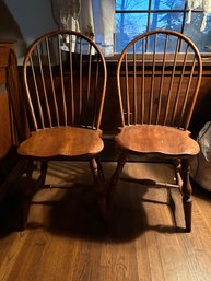 Vintage Pair Of Custom Oak Windsor Chairs