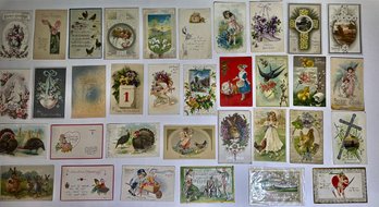 Group Of Holiday Postcards, 1 Cent Franklin And Washington Stamps