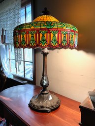 Vintage Bronze Lamp Leaded Shade