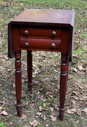 Antique Drop Leaf Two Drawer Stand