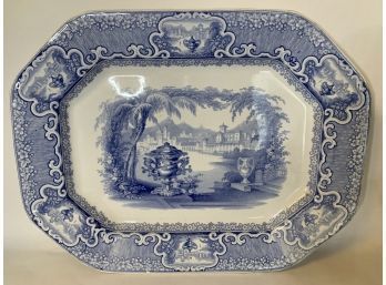 Antique Blue And White Transfer Ware Platter