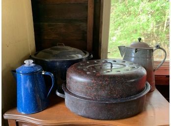 Group Of Enamel Ware Cookware