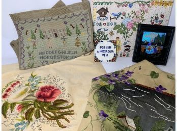 Antique Theorem, Butterfly Picture And Needlework Grouping