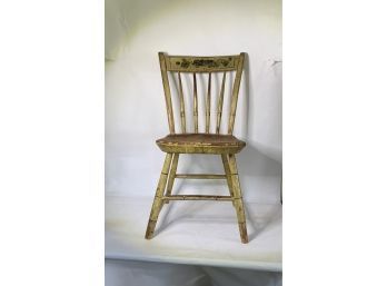 Antique Thumback Windsor Youth Chair In Original Mustard Paint