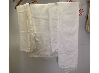 Four Vintage Linen Damask Table Cloths