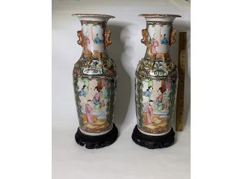 Pair Of Antique Rose Medallion Vases
