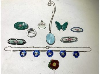 Antique Sterling And Enamel Jewelry