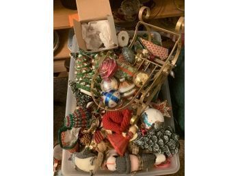 One Box Of Christmas Decorations With Halloween Decorations