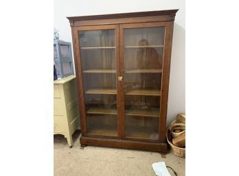 Antique Oak Bookcase W/ Glass Doors