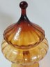 Vintage Empoli Glass Apothecary Jar Candy Dish Amber Glass