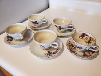 Set Of Five Teacups With Saucers