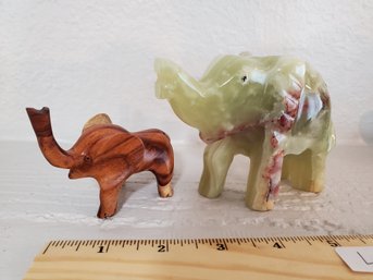 Two Elephants Stone Wood Figures