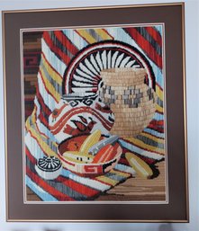 Vintage Embroidered Native American Wall Art 20x15