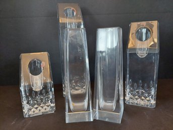 Waterford Lismore Angled Crystal Candle Holders And 2 Mini Vases