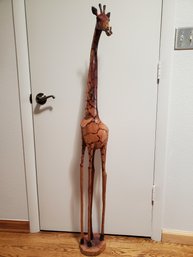 Large Hand Carved African Wooden Giraffe 55' Tall