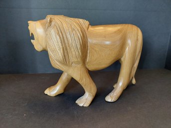 Hand Carved Wooden African Lion